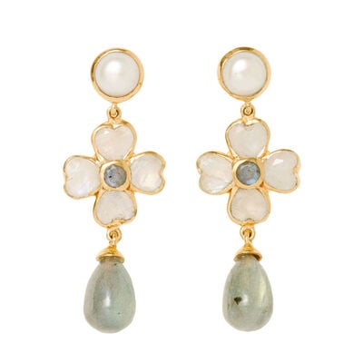 Moonstone, green amethyst and pearl flower earrings by Carousel Jewels