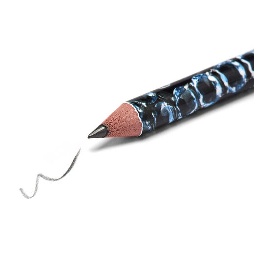 A pencil with a pattern of rectangular aqua-toned gemstones along its length