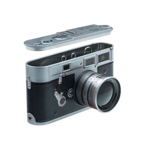 Vintage camera tin with fudge sweets