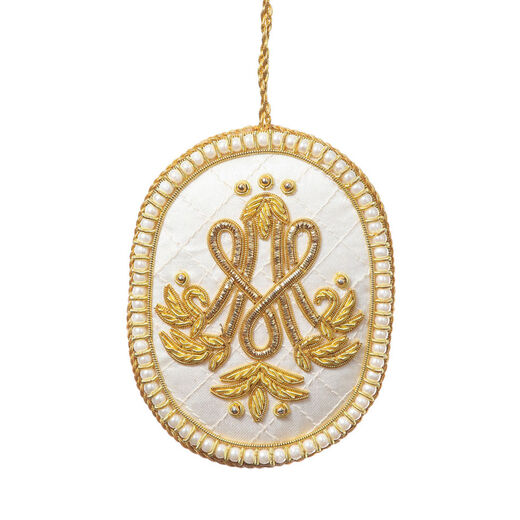 Embroidered white hanging decoration with Marie Antoinette monogram