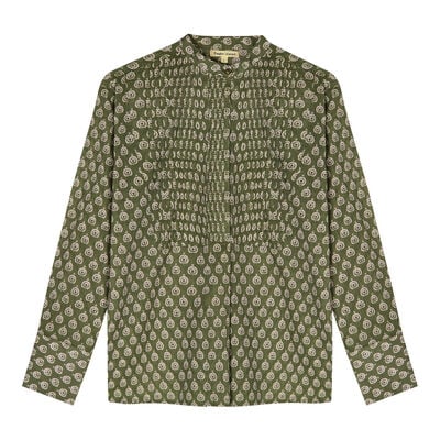 Green pleated cotton blouse