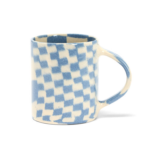 Blue check coffee mug