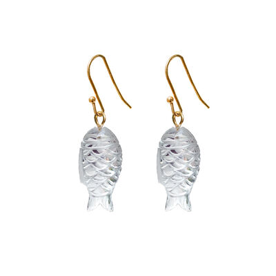 Carved crystal fish hook earrings by Mirabelle