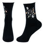 A pair of black socks with white rhinestones.
