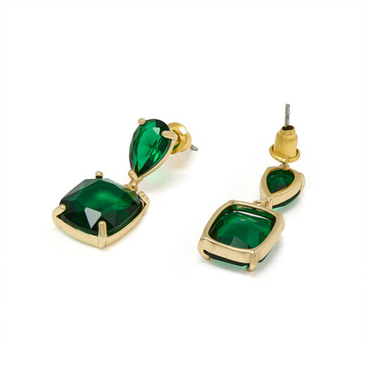 Green faceted gem drop earrings