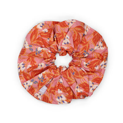 E.A. S&eacute;guy pink and orange floral scrunchie