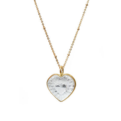Carved crystal heart pendant necklace by Mirabelle