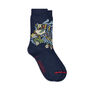 Blue cotton socks with a pattern from William Morris Strawberry Thief printed on the ankle part