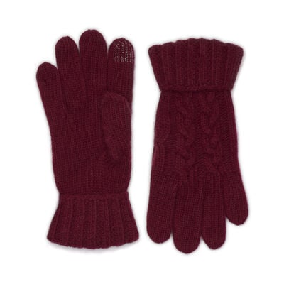 Men's burgundy cable knit cashmere merino gloves