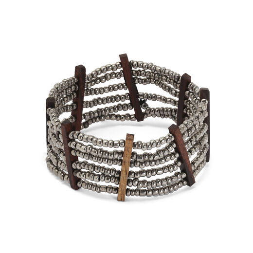 Coffee wood metallic beaded bracelet