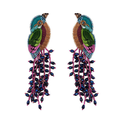 Kingfisher beadwork earrings by Olivia Dar