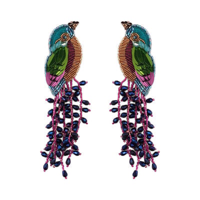 Kingfisher beadwork earrings by Olivia Dar