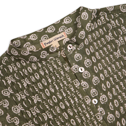Green pleated cotton blouse