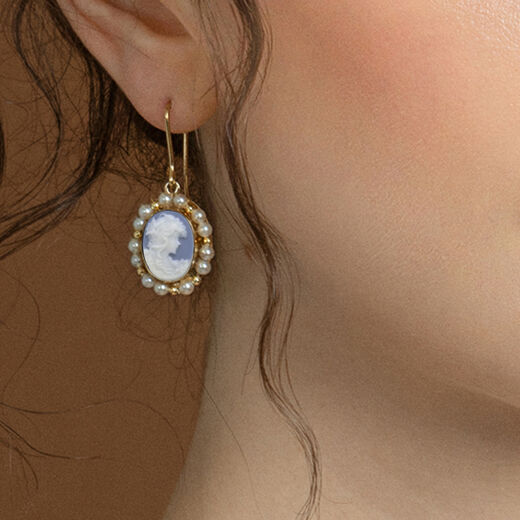 Hand-carved porcelain cameo hook earrings by Vintouch
