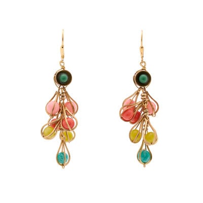 Multicoloured beaded drop earrings by Joli
