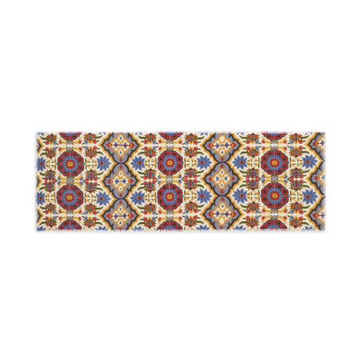 Yellow and blue tile cotton scarf