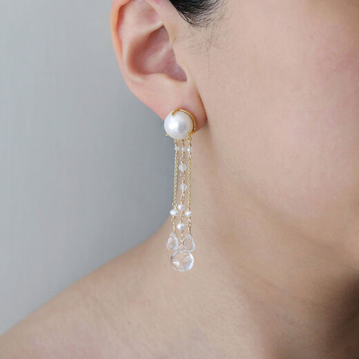 Pearl and moonstone chandelier earrings by Mounir