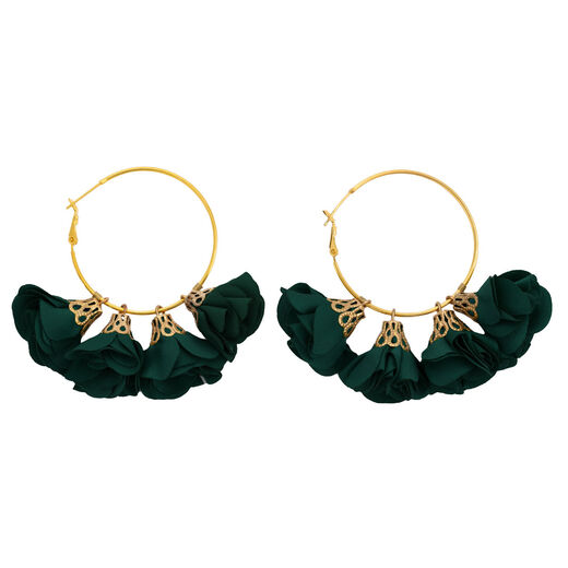 Green ruffle fabric earrings