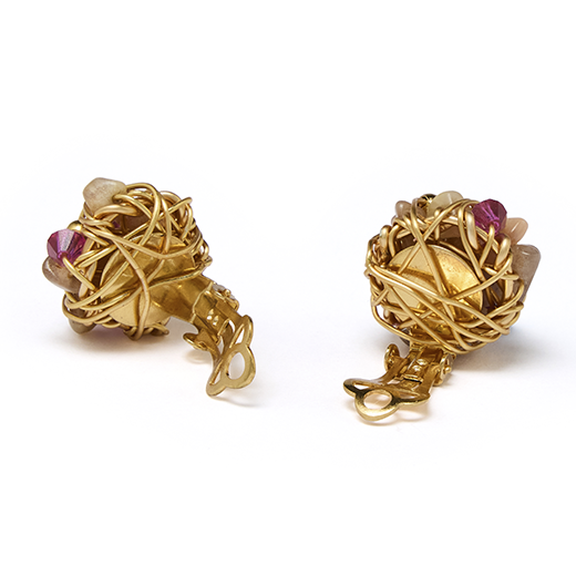Pink cluster gold clip on earrings by Black & Sigi