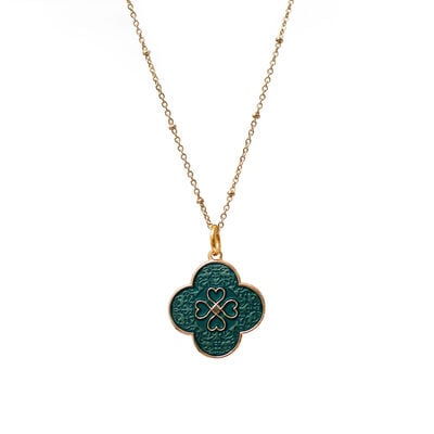 Green enamel petal pendant necklace by Mirabelle
