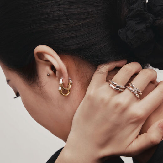 Gold and silver mini hoop earrings by SWEETLIMEJUICE