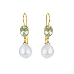 Green amethyst and pearl hook earrings by Mounir
