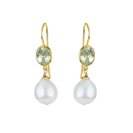 Green amethyst and pearl hook earrings by Mounir