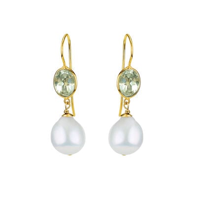 Green amethyst and pearl hook earrings by Mounir