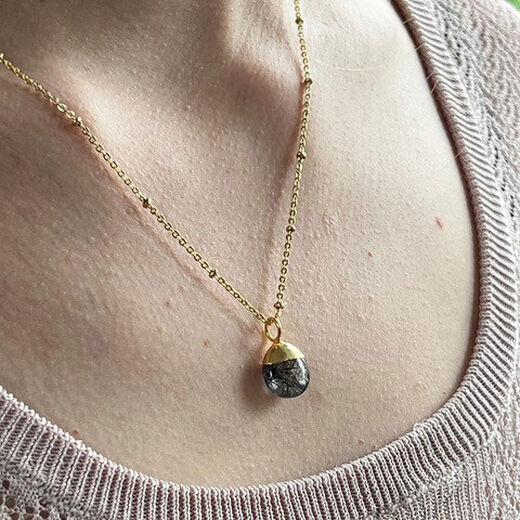 Black rutilated quartz pebble necklace by Mirabelle