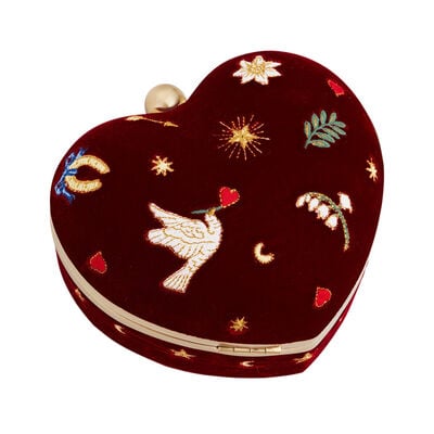 Velvet embroidered heart jewellery box by Fable England