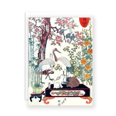 Cranes and rabbits greeting card