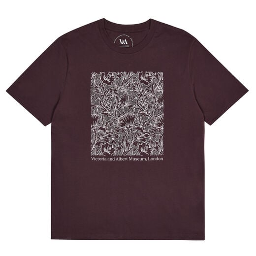 Cotton light beigne t-shirt with a green print of Horn Poppy May Morris' pattern design 