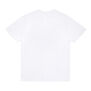 The back of a white relaxed-fit unisex t-shirt.