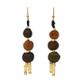 A pair of hook earrings made of three silk beads in neutral colours.