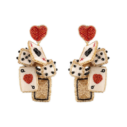 Playing Cards beadwork earrings by Olivia Dar