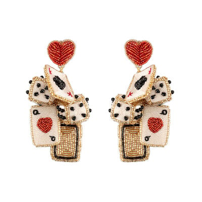 Playing Cards beadwork earrings by Olivia Dar