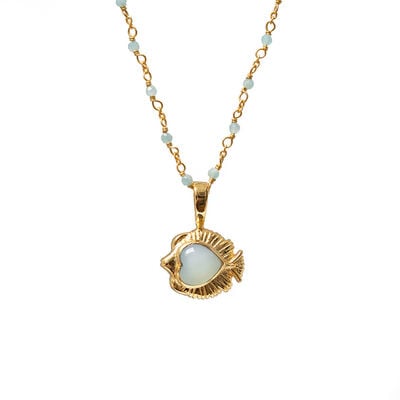 Aqua chalcedony angelfish pendant necklace by Mirabelle