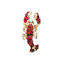 Golden lobster brooch with red and black crystal details on the body and claws