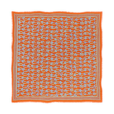 Orange and blue swirl cotton square scarf