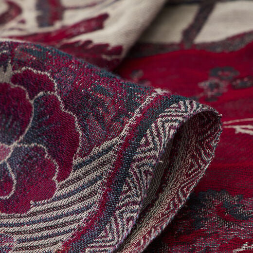 Cream and red floral wool blend scarf