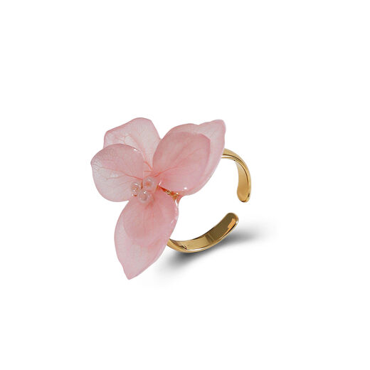 Pink hydrangea adjustable ring by Cherie Jewels