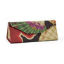 Fold flat glasses case with a soft microfiber cleaning cloth featuring a kimono fabric pattern