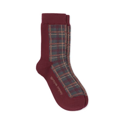 Burgundy check cotton socks