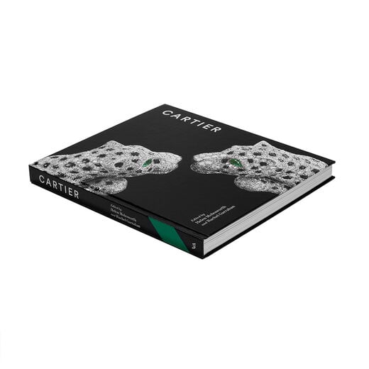 The official book cover for the V&A Cartier exhibition featuring a detail of two jewelled panther.