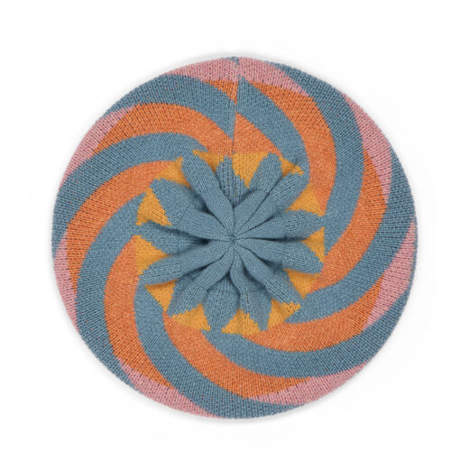 Colourful pattern and ble powder wool beret 