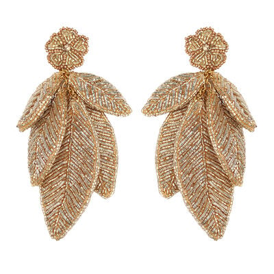 Gold leaves beadwork earrings by Olivia Dar