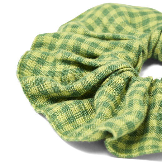 Green check linen scrunchie