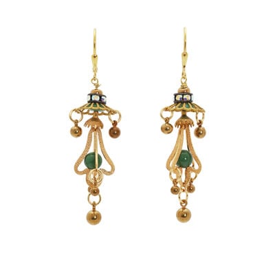 Green chandelier drop earrings by Joli