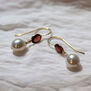 Garnet and pearl hook earrings by Mounir
