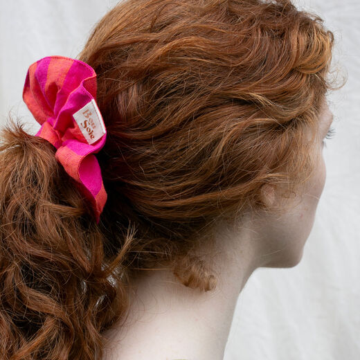 Hot pink & orange linen scrunchie